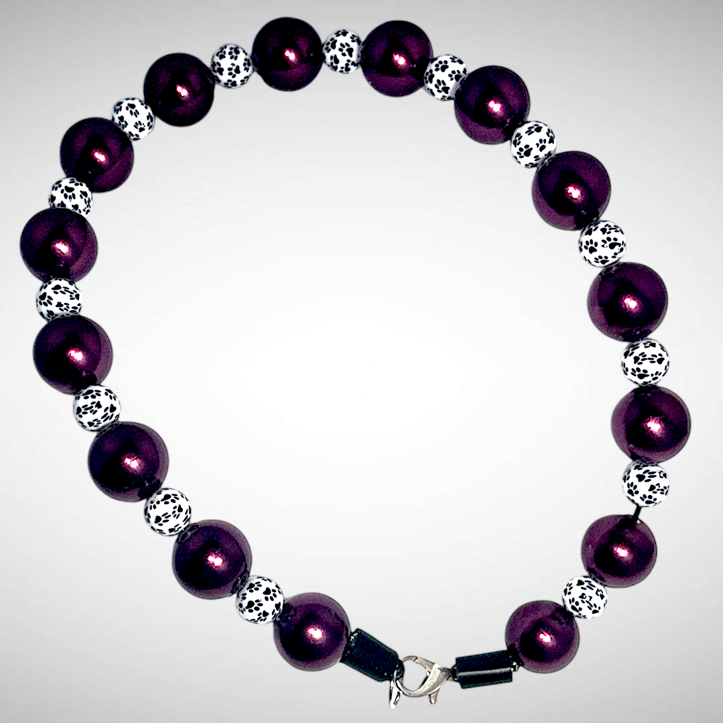 Pet Necklace - Maroon Pearl & Paw Print - Medium