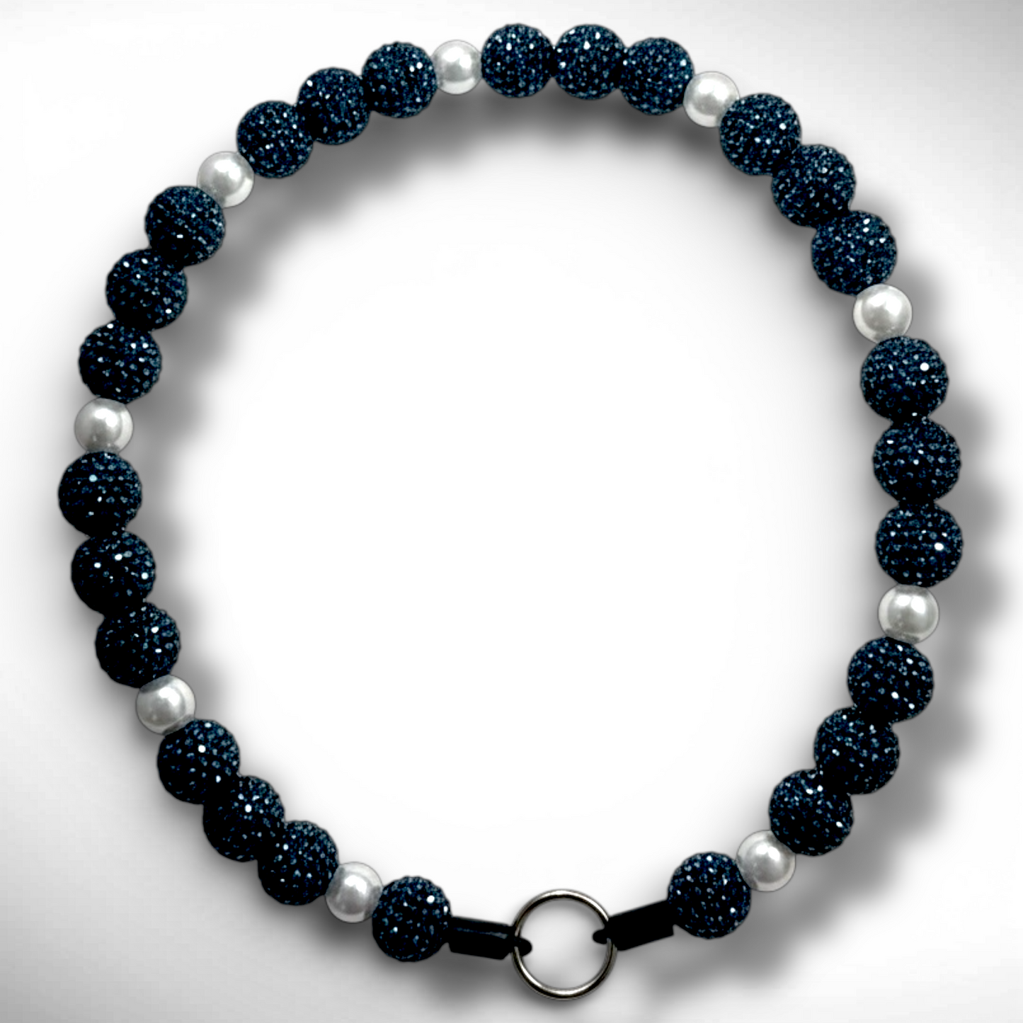 Pet Necklace - Navy Blue Rhinestone & White Pearl - Large