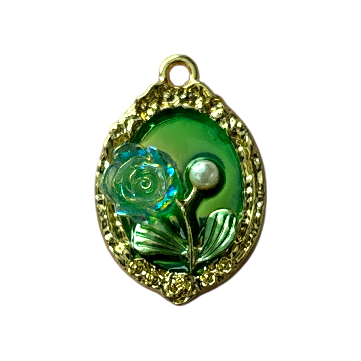 Pearl and Flower Oval Pendants