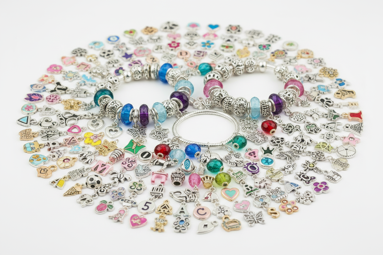 Snake chain bracelets with extensive charm collection