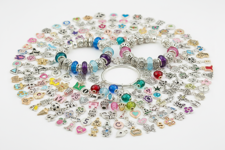 Snake chain bracelets with extensive charm collection