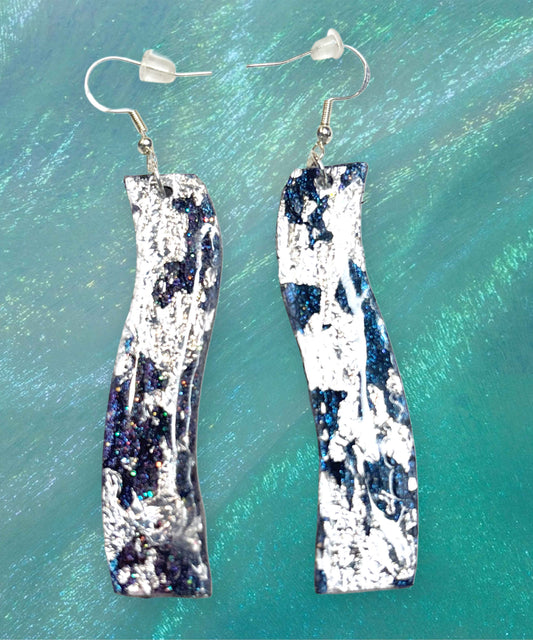 Silver and Navy Mesh Rectangle Earrings