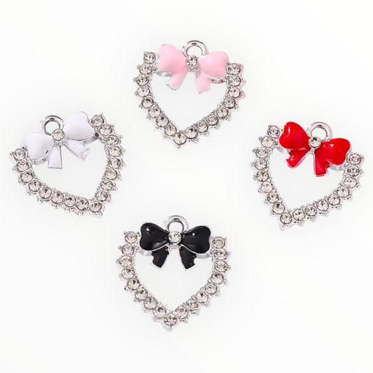 Rhinestone Heart/Bow Charm