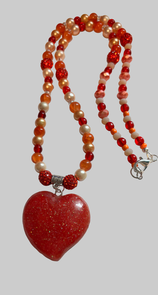 Orange Resin Heart Necklace