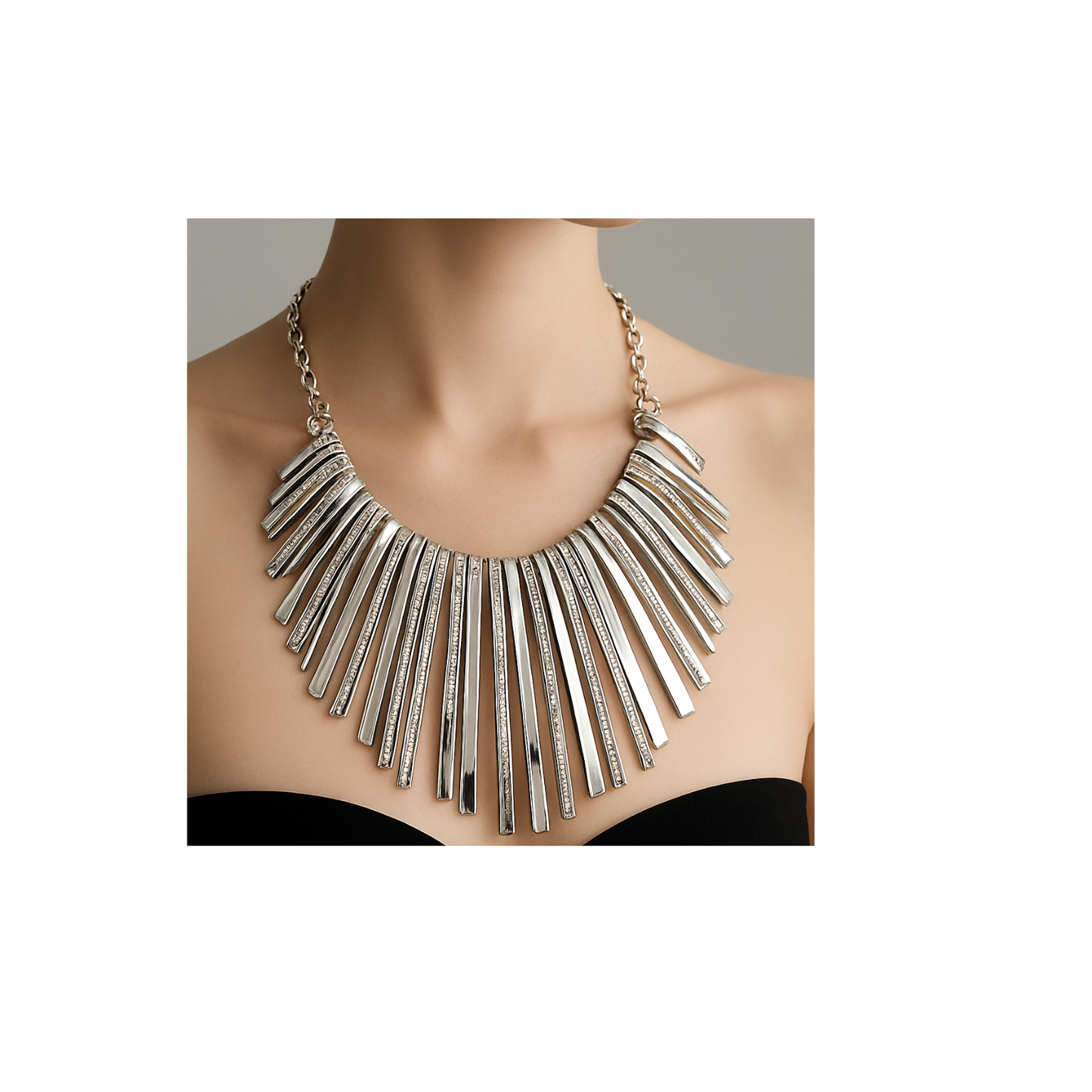 Silver Fan Necklace Set