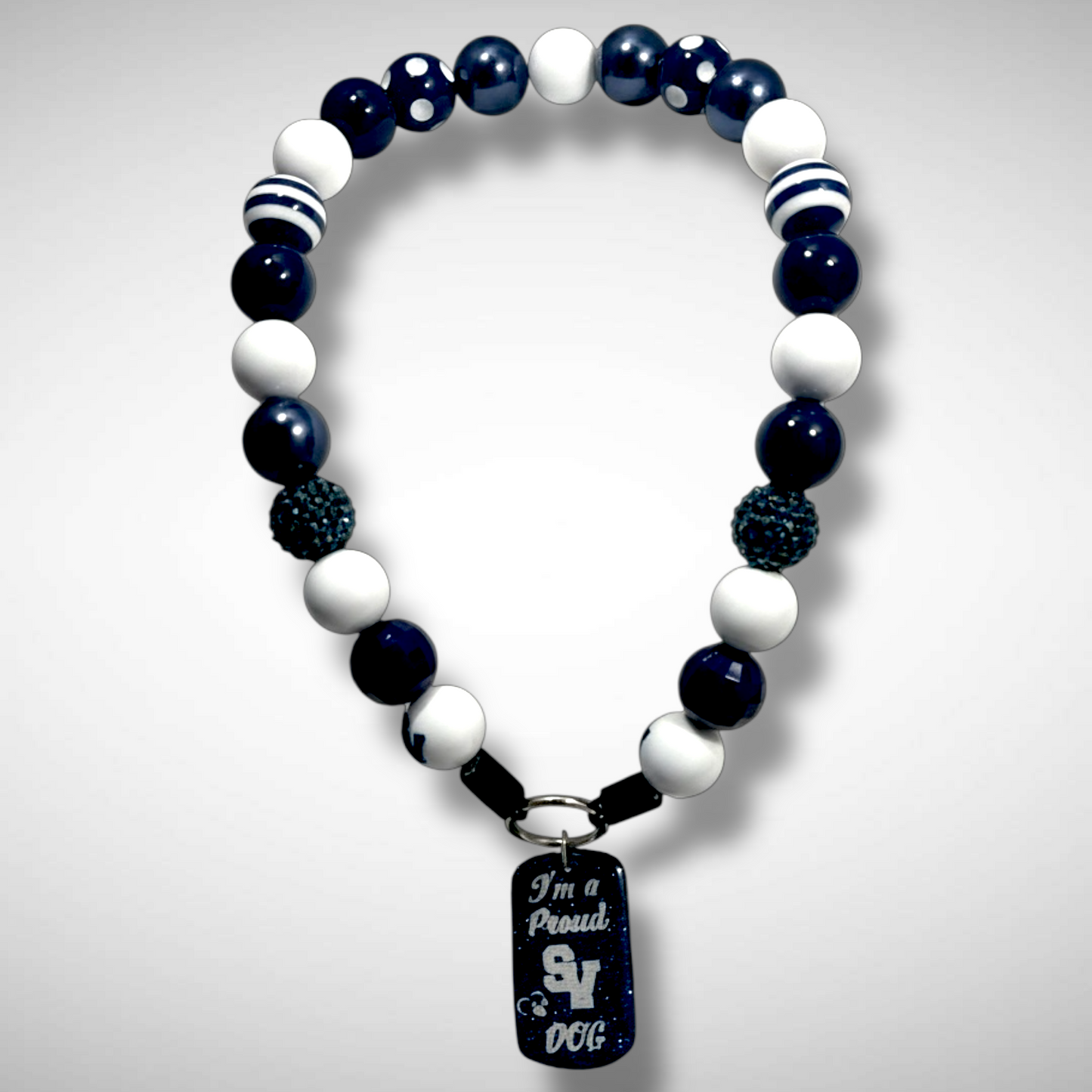 Pet Necklace - Navy Blue & White SV - Large