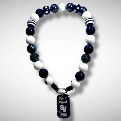 Pet Necklace - Navy Blue & White SV - Large