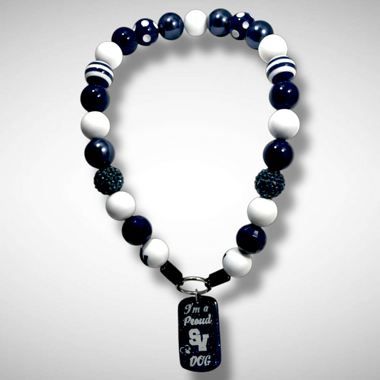 Pet Necklace - Navy Blue & White SV - Large