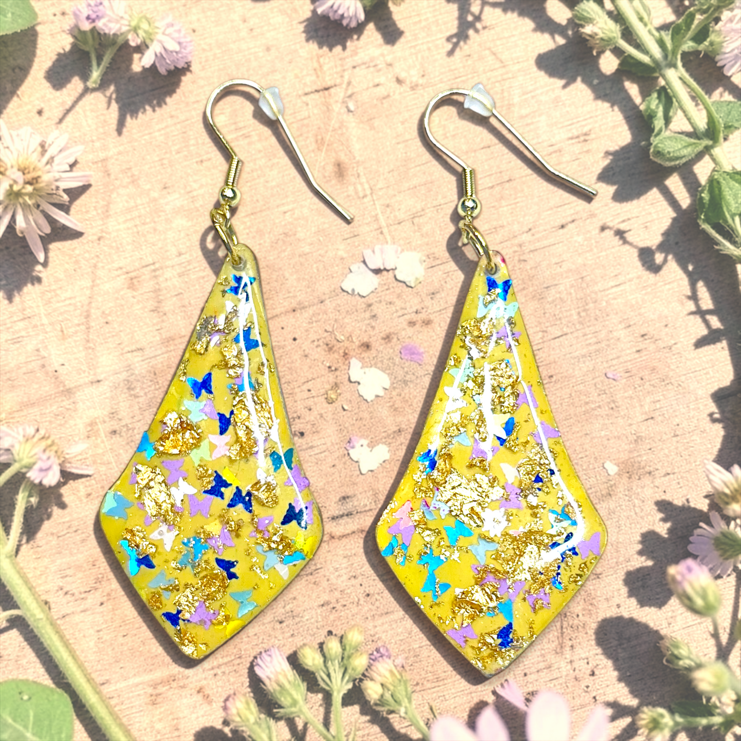 Yellow Triangle Drop Butterfly Earrings