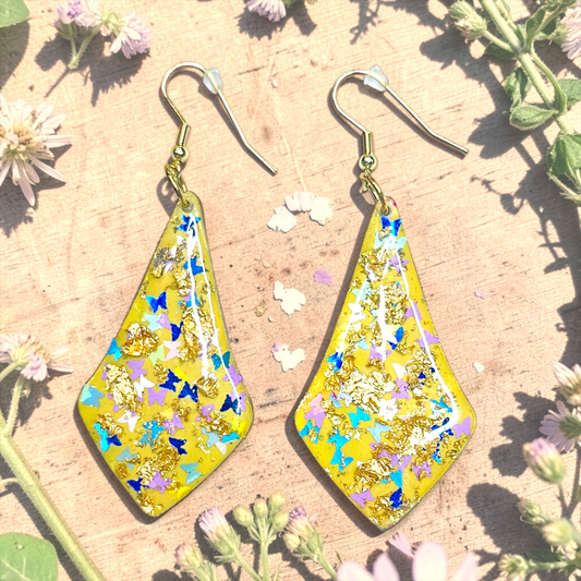 Yellow Triangle Drop Butterfly Earrings