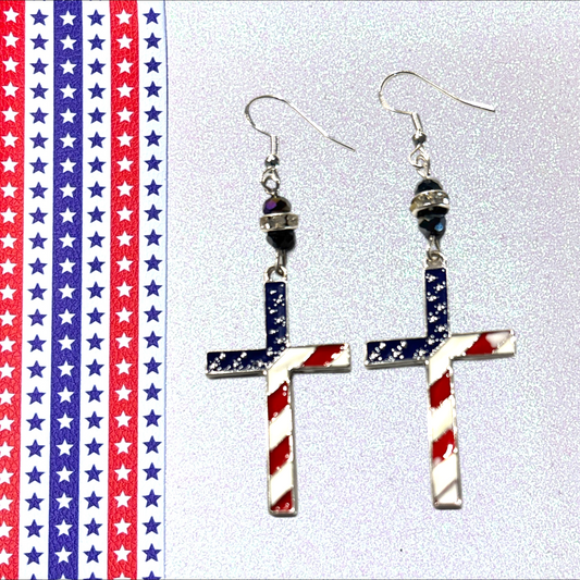 Patriotic Cross Earrings