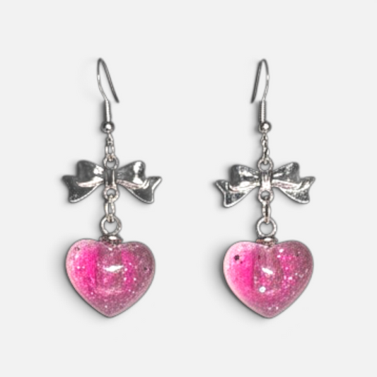 Resin Puffy Heart & Bow Earrings