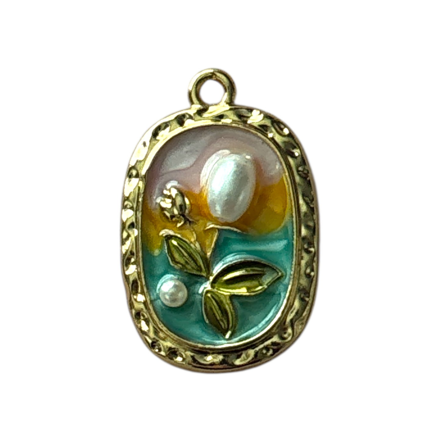 Pearl and Flower Oval Pendants