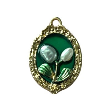 Pearl and Flower Oval Pendants