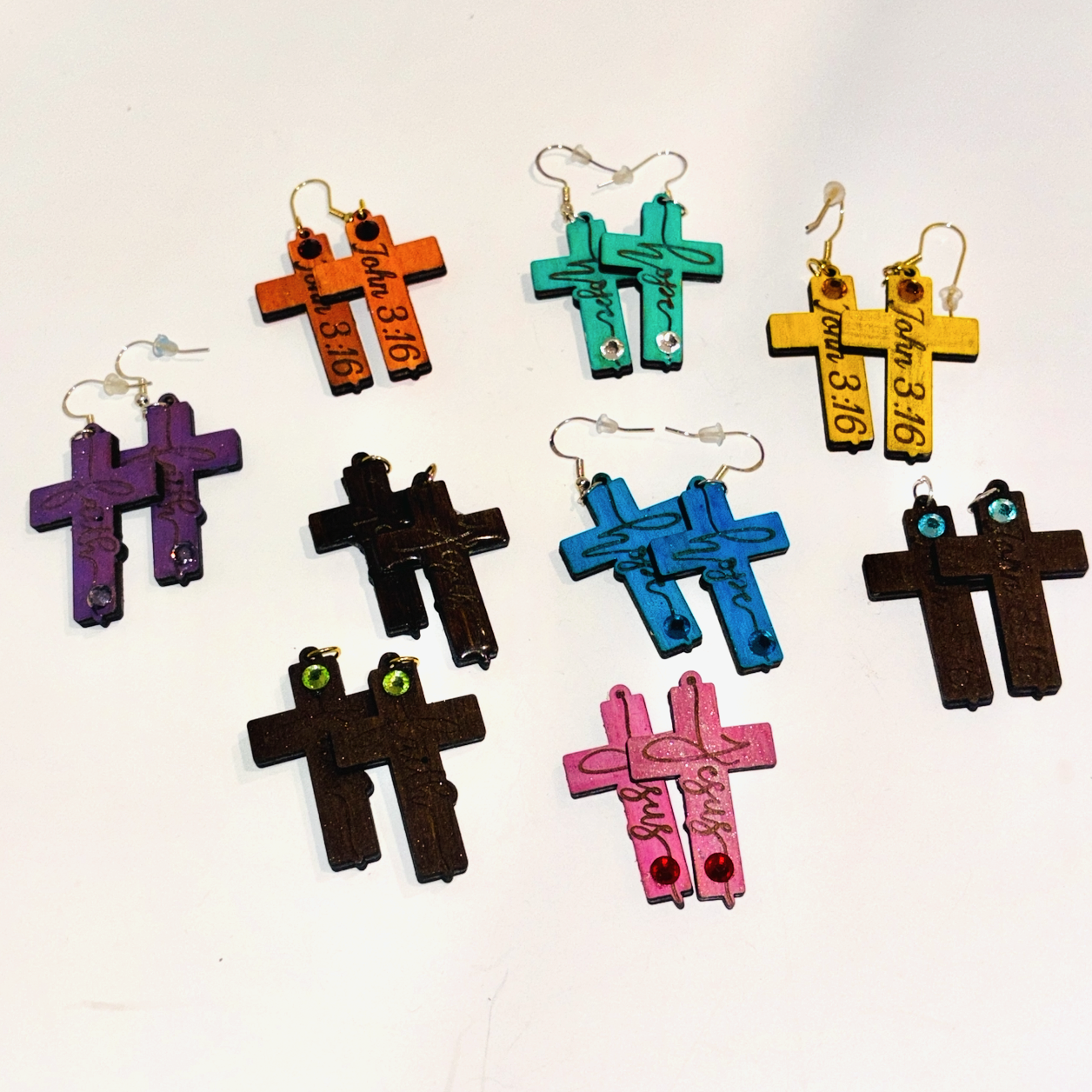 Wood Cross Earrings