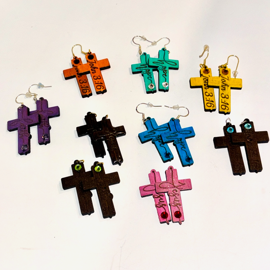 Wood Cross Earrings