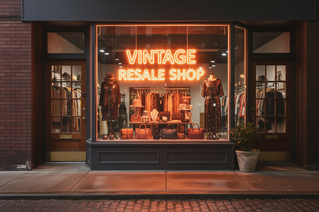 Bright Vintage Resale Shop Neon Sign