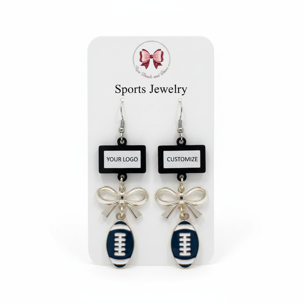 Customizable Sports Earrings on Rose Beads and Bows Card