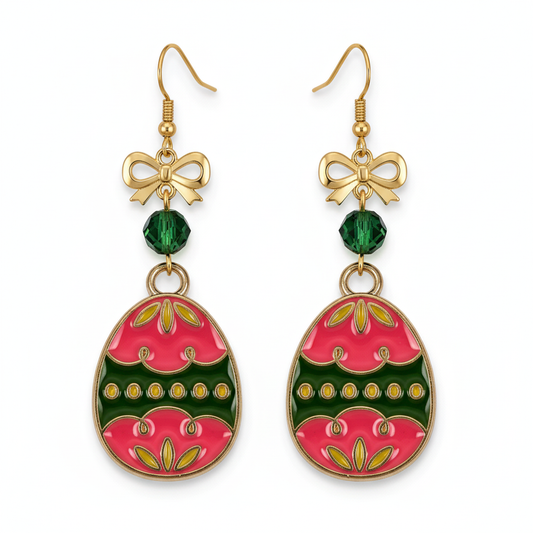 Easter Egg Earrings - Hunter Green Bead