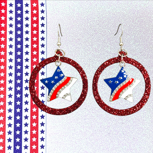 Patriotic Hoop Star Earrings