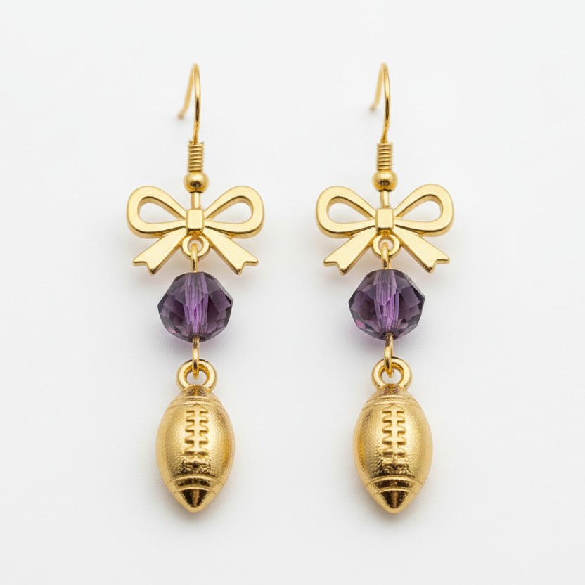 Purple Football Earrings