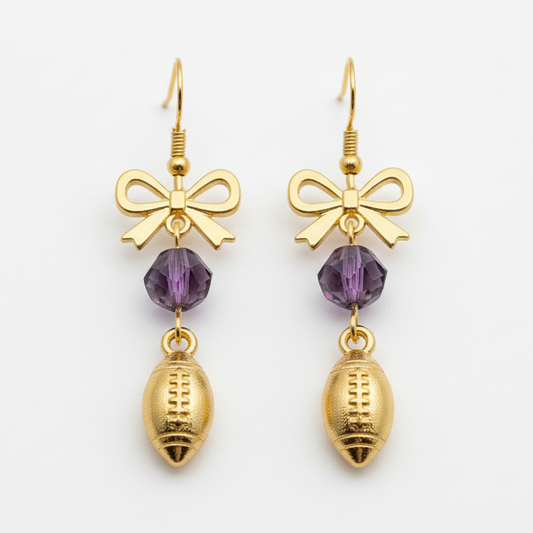 Purple Football Earrings